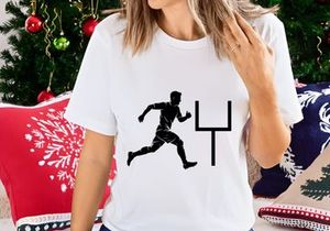 Silhouette of a man running next to a football goal post on a white background