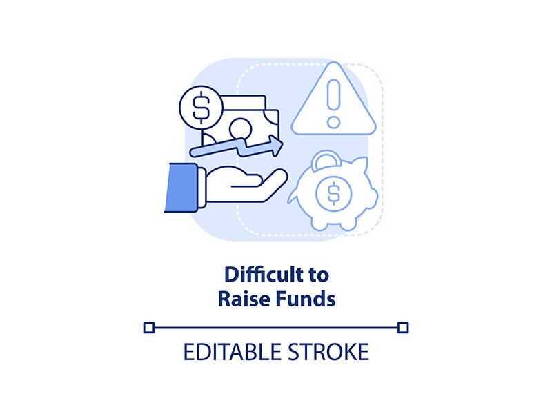 Difficult to raise funds light blue concept icon