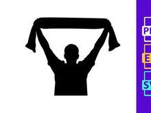 A person holding up a scarf in the air with both hands
