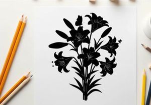 Silhouette of a bouquet of flowers with multiple blooms and leaves