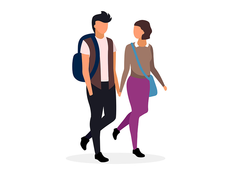 Happy students couple flat vector illustration