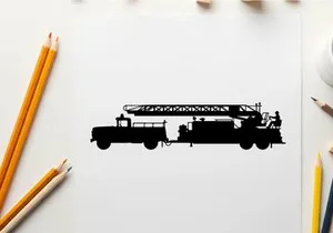 Silhouette of a large fire truck with ladder