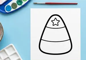 Candy corn coloring page. Simple Halloween treat line art for kids.