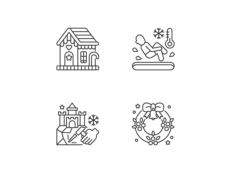 Winter season traditions linear icons set