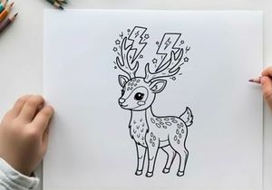 Cute deer with lightning antlers vector illustration flat design