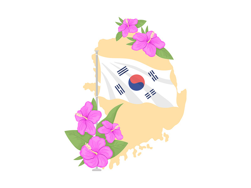 Map of Korea and hibiscus flowers illustration