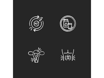 Digestive disorders chalk white icons set on black background preview picture