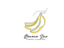 Banana Logo Design, Fruit Vector With Line Art Style, Product Brand Walpaper Illustration