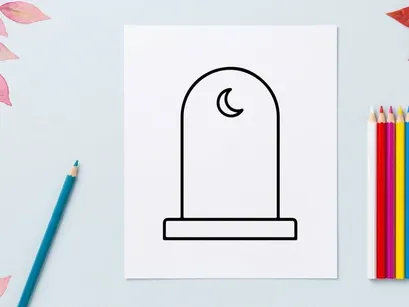 Minimalist crescent moon icon on arch frame. Simple night sky symbol isolated for design and branding use.