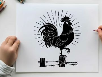 Silhouette of a rooster on a fence post silhouette preview picture