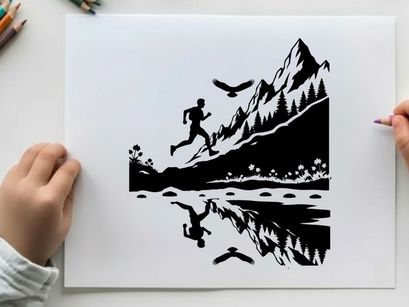 Silhouette of a person running in front of a mountain silhouette