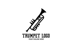 Trumpet logo design, generate melody, musical instrument vector sketch illustration