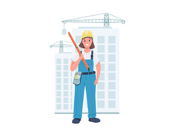 Woman builder flat color vector detailed character preview picture