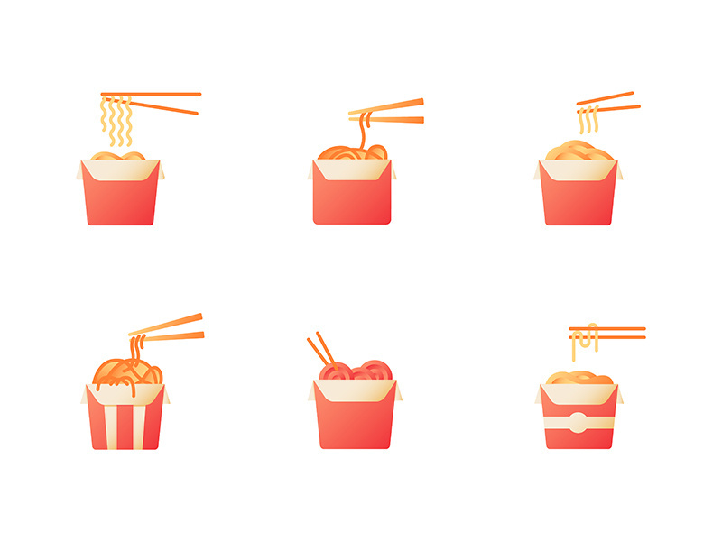 Noodles for takeout vector flat color icon set