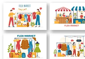 10 Flea Market Second Hand Shop Illustration