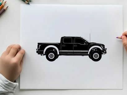 Silhouette of a black pickup truck with a double cab silhouette