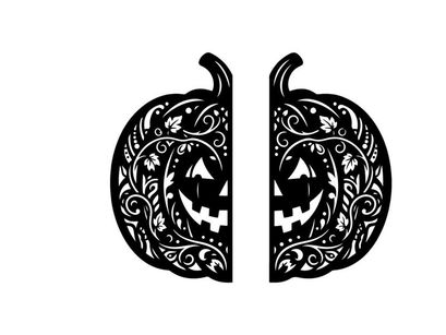 Silueta decorativa de calabaza de Halloween con patrones intrincados y rostro tallado