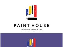logo icon illustration house paint with a blend of brushes and rollers for house wall paint design, minimalist house, painting, interior, building, property business, wallpaper, vector concept