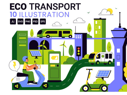 10 Eco Friendly Transportation Illustration