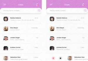 Chat list and Chat actions screens concept for Social app