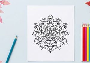 Intricate snowflake line art illustration for Christmas holiday design and winter decor.