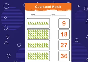 10 Pages Count and match with the correct number. Matching education game. Count how many items and choose the correct number