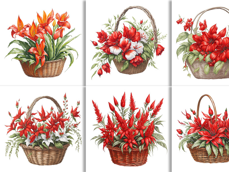 Watercolor Floral Flower Basket Design