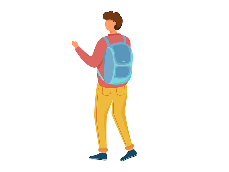 Walking young man with backpack flat vector illustration