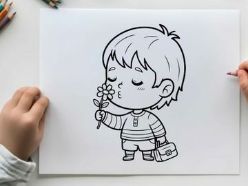Cute boy holding flower vector illustration flat design preview picture