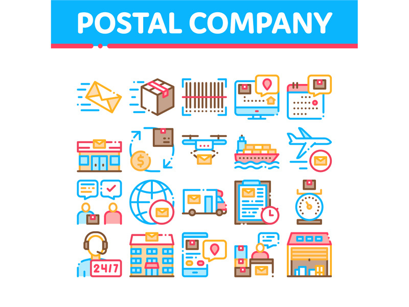 Postal Transportation Company Icons Set Vector