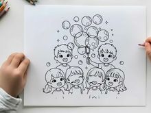 Children playing with soap bubbles vector illustration