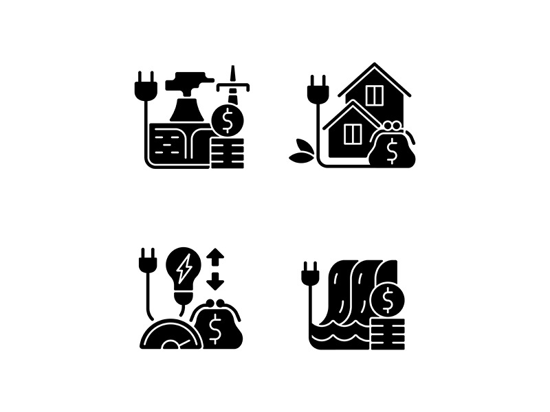 Electrical power black glyph icons set on white space