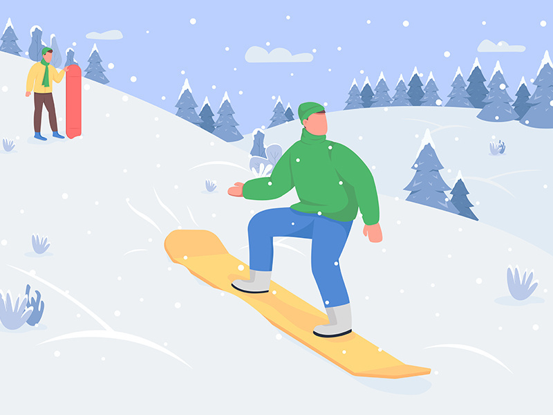 Snowboarding flat color vector illustration