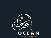 Minimalist ocean logo design with a round shape, ocean beach, sea water, simple, unique and modern