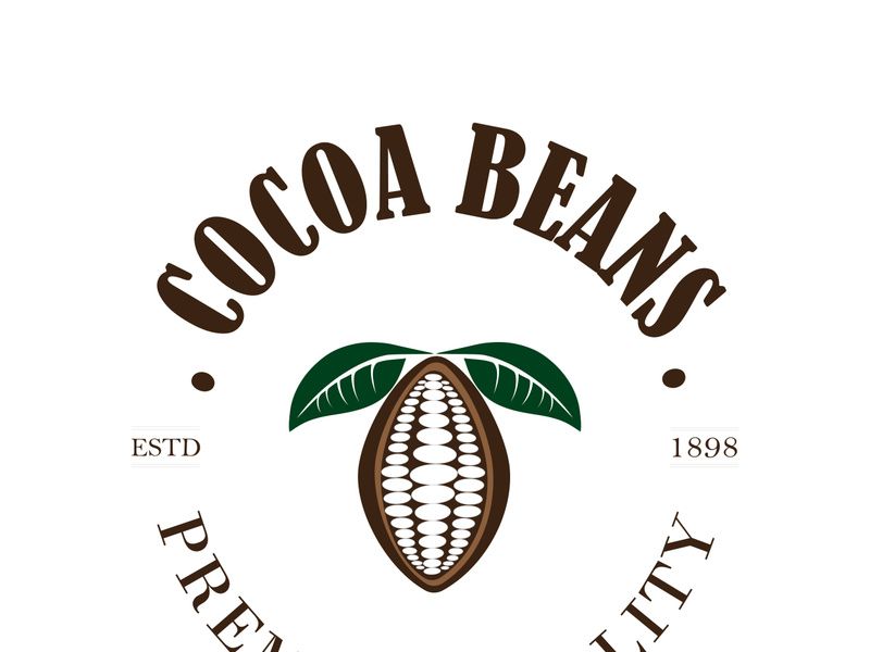 cocoa logo,cocoa bean,cocoa tree,cocoa branches and leaves,chocolate mix on white background,vintage,modern,simple,minimalist icon illustration template design vector