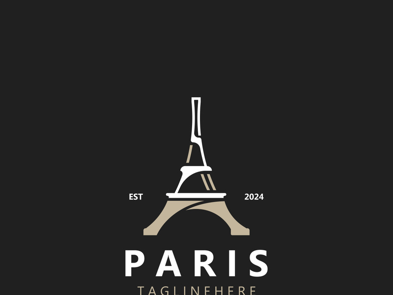 Tower Paris france Black Silhouette logo design template Illustration