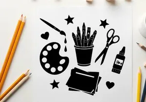 Silhouette of art supplies on a white background silhouette