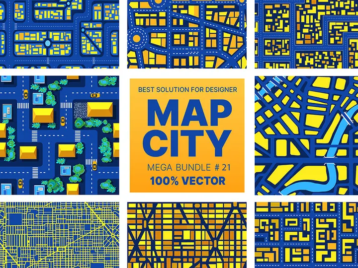 City map set seamless pattern