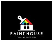 logo icon illustration house paint with a blend of brushes and rollers for house wall paint design, minimalist house, painting, interior, building, property business, wallpaper, vector concept