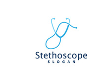 Stethoscope Logo, Simple Line Model Health Care Logo Design