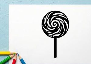 Black and White Swirling Lollipop Icon for Candy or Confectionery Design