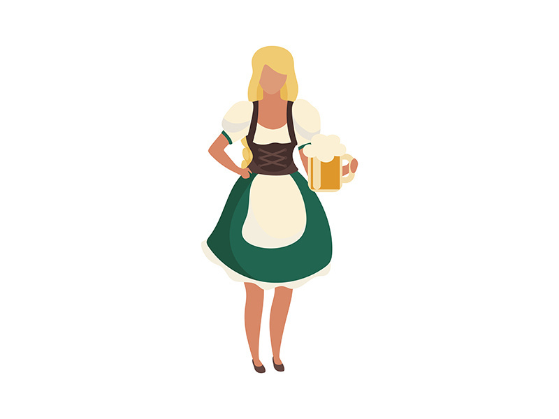 Waitress wearing traditional bavarian costume semi flat color vector character