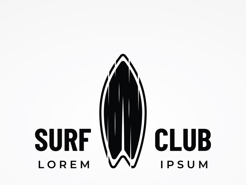 Vintage surfboard logo,surfing on summer beach.For business,badge,holiday, ,label,emblem.