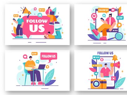 12 Follow Us and Like Illustration