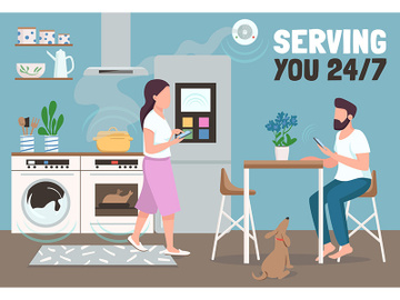 Serving you 24 hours banner flat vector template preview picture