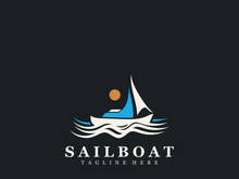 Sail boat logo water lines hipster design minimalist template