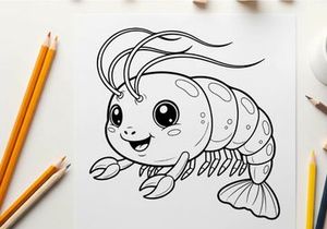 Cute cartoon shrimp smiling vector illustration flat design