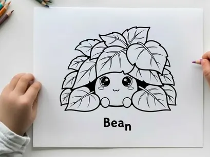 Cute cartoon bean character happy face vector illustration