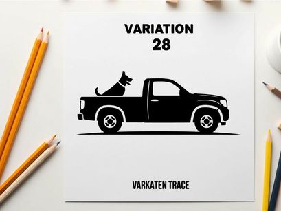 Silhouette of a pickup truck with a dog in the bed