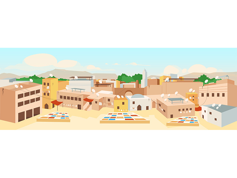 Tunisian old town flat color vector illustration